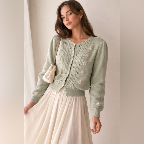 Vintage Sweaters - Vintage 1970s René Derhy Embroidered Cottagecore Cardigan – Pearl Buttons